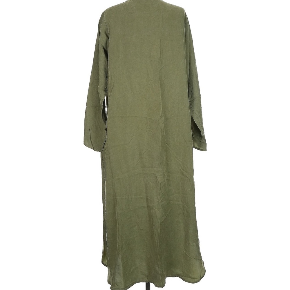 SOLIKA olive green cupro button up long sleeve midi shirt dress - Picture 4 of 5